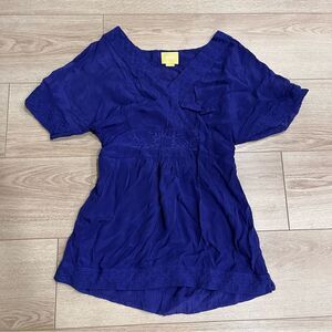 Anthropologie Maeve Purple Viscose Kimono V-Neck Short Sleeve Top Size 4